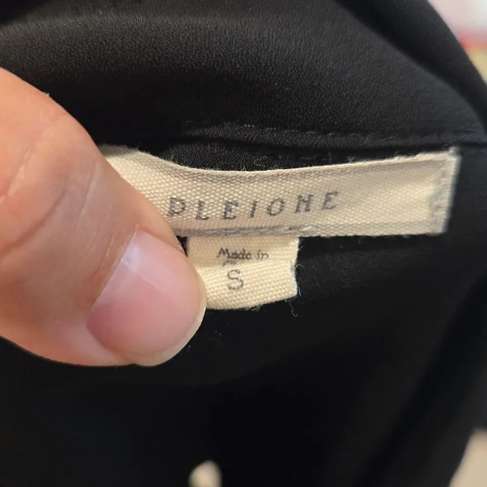 Pleione High Low Black Long Sleeve Button Up Blouse With Back Pleated Detail - Picture 8 of 10